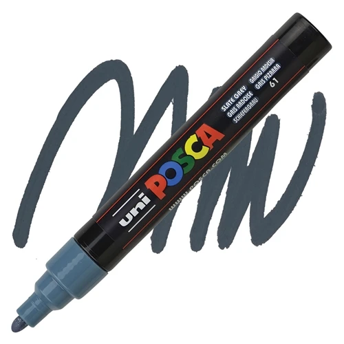 UNI POSCA PC-5M slate grey 61 – akrilni marker na vodenoj bazi, sivo-plavi marker, medium vrh 1.8–2.5 mm, za crtanje, ilustracije, lettering i DIY dekoraciju
