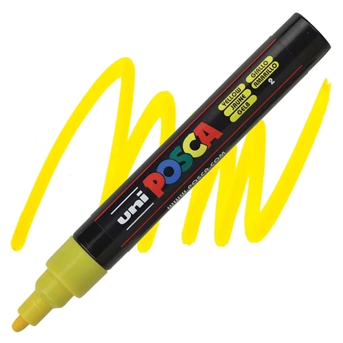 UNI Marker POSCA PC-5M Medium Yellow 2 – umetnički marker za crtanje, dekoraciju i prilagođavanje površina, trajni i vodootporni, srednja debljina vrha 1,8–2,5 mm, idealan za umetnike, hobiste i profesionalce