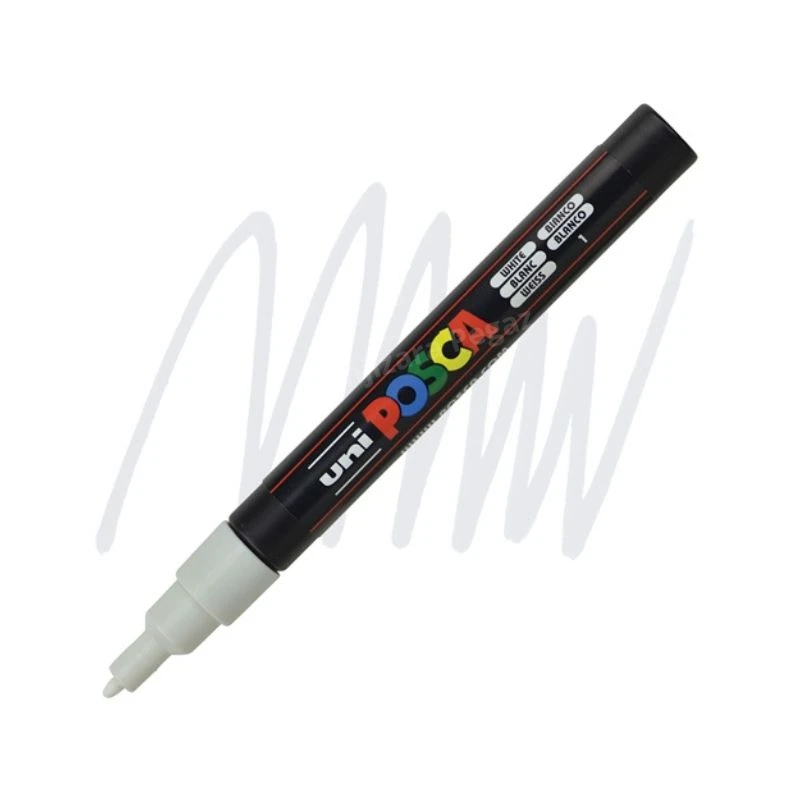UNI POSCA PC-3M Fine akrilni marker bela (white) 1 – profesionalni paint marker sa finim vrhom i neprovidnim, intenzivnim akrilnim mastilom na bazi vode, idealan za precizno crtanje, pisanje, ilustracije, lettering, DIY projekte i kreativno obeležavanje