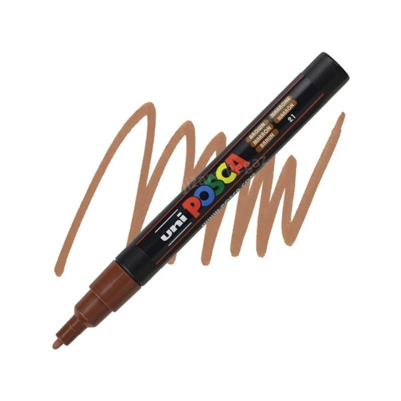UNI POSCA PC-3M Fine akrilni marker braon (brown) 21 – profesionalni paint marker sa finim vrhom i neprovidnim, intenzivnim akrilnim mastilom na bazi vode, idealan za precizno crtanje, pisanje, ilustracije, lettering, DIY projekte i kreativno obeležavanje