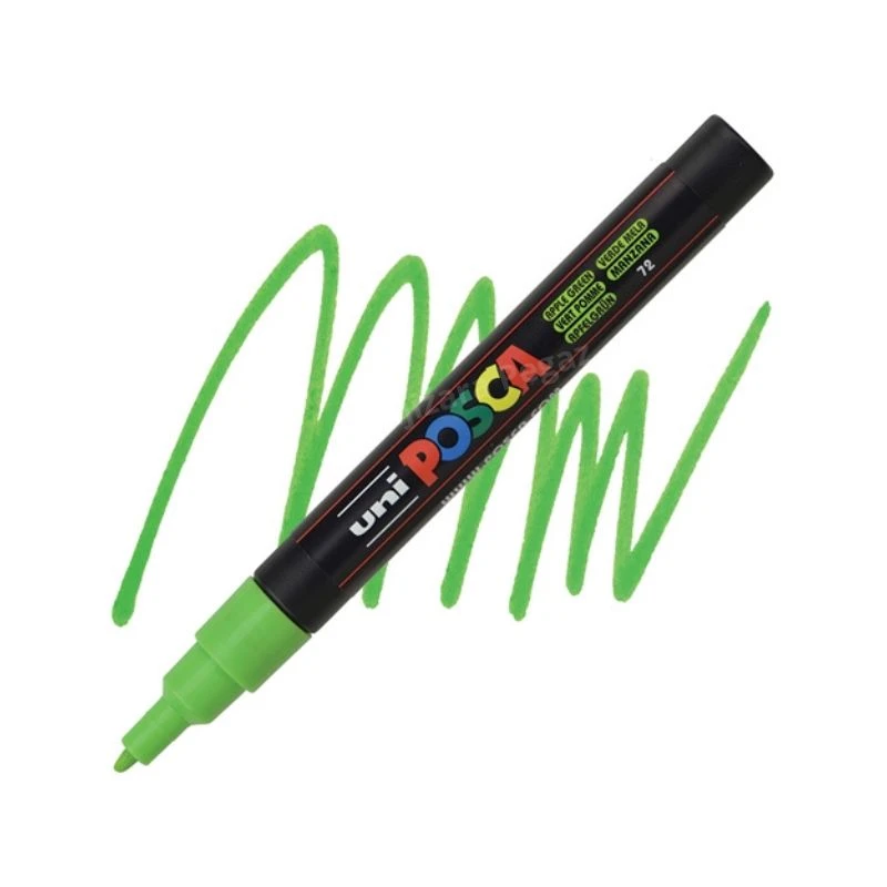 UNI POSCA PC-3M Fine akrilni marker jabuka zelena (apple green) 72 – profesionalni paint marker sa finim vrhom i neprovidnim, intenzivnim akrilnim mastilom na bazi vode, idealan za precizno crtanje, pisanje, ilustracije, lettering, DIY projekte