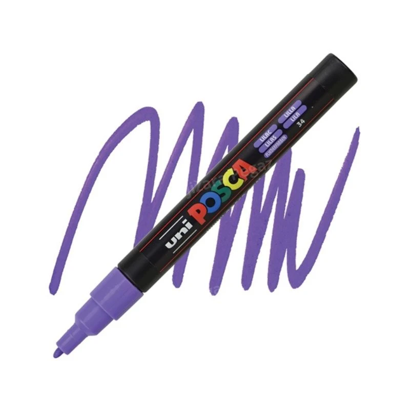 UNI POSCA PC-3M Fine akrilni marker lila (lilac) 34 – profesionalni paint marker sa finim vrhom i neprovidnim, akrilnim mastilom na bazi vode, idealan za precizno crtanje, pisanje, ilustracije, lettering, DIY projekte i kreativno obeležavanje na gotovo sv