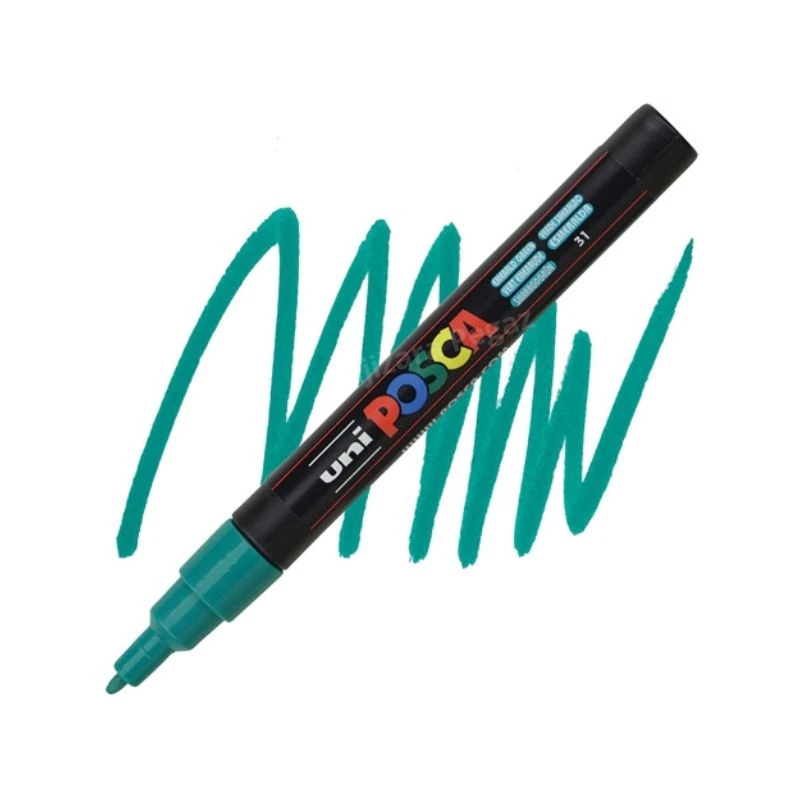 UNI POSCA PC-3M Fine akrilni marker petrolej (emerald green) – profesionalni paint marker sa finim vrhom i neprovidnim, bogatim akrilnim mastilom na bazi vode, idealan za precizno crtanje, pisanje, ilustracije, lettering, DIY projekte i kreativno obeležav