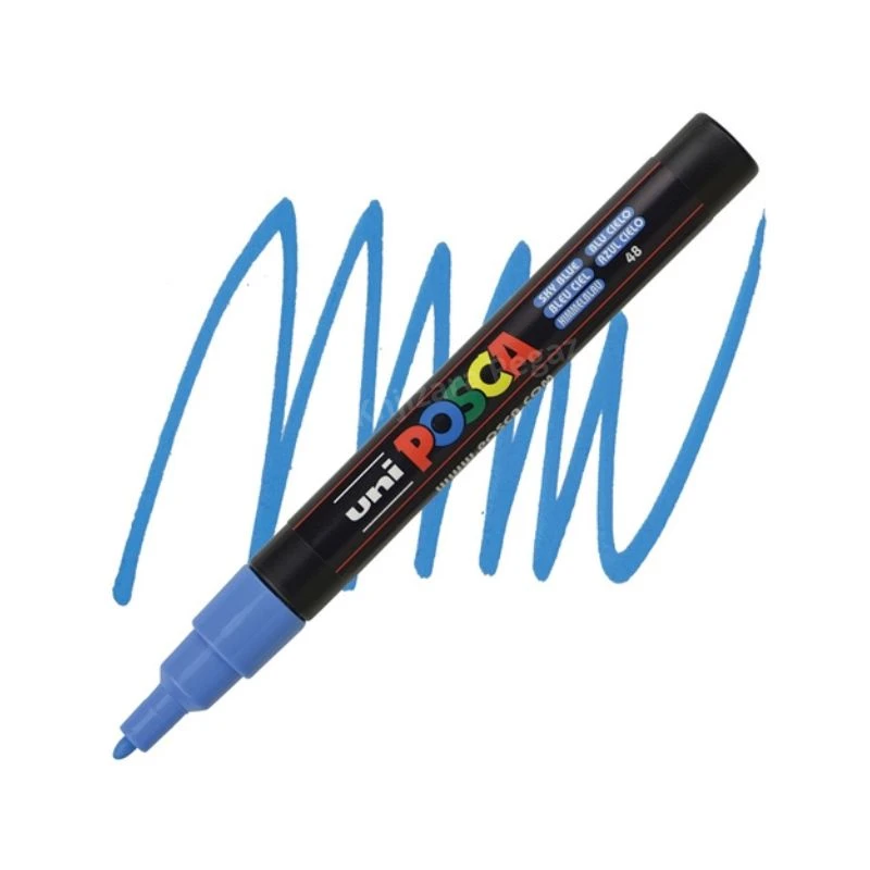 UNI POSCA PC-3M Fine akrilni marker nebo plava (sky blue) 48 – profesionalni paint marker sa finim vrhom i neprovidnim, intenzivnim akrilnim mastilom na bazi vode, idealan za precizno crtanje, pisanje, ilustracije, lettering, DIY projekte i kreativno obel
