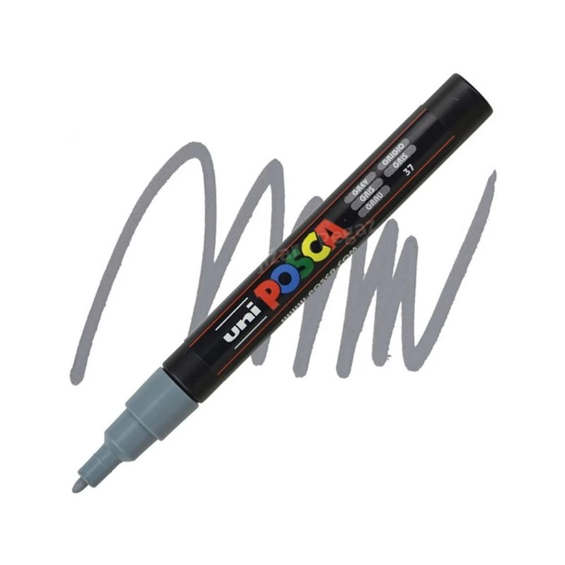 UNI POSCA PC-3M Fine akrilni marker siva (grey) 37 – profesionalni paint marker sa finim vrhom i neprovidnim, intenzivnim akrilnim mastilom na bazi vode, idealan za precizno crtanje, pisanje, ilustracije, lettering, DIY projekte i kreativno obeležavanje n