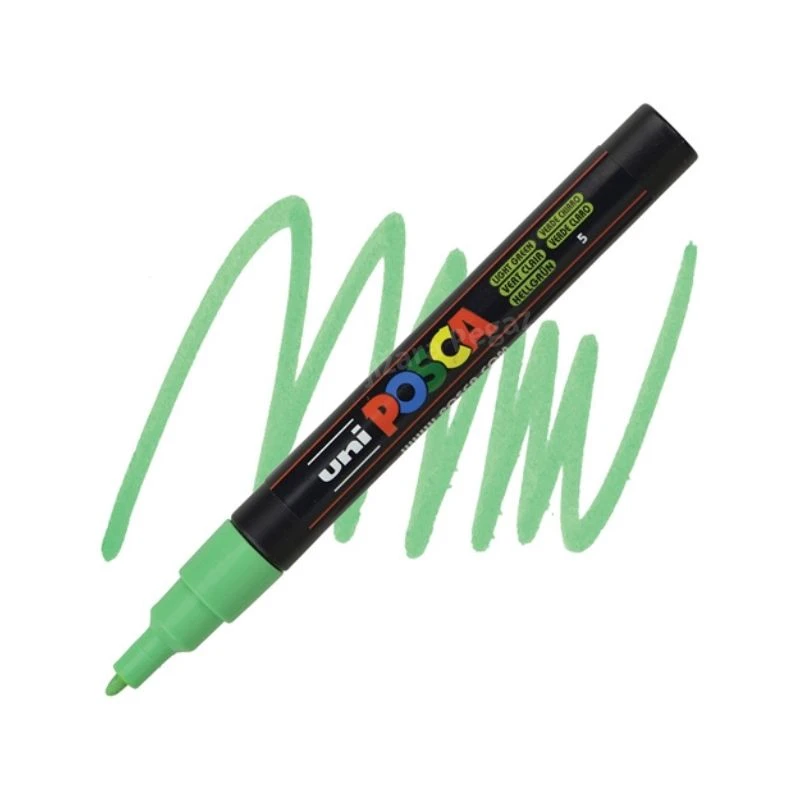 UNI POSCA PC-3M Fine akrilni marker svetlo zelena (light green) 5 – profesionalni paint marker sa finim vrhom i neprovidnim, akrilnim mastilom na bazi vode, idealan za precizno crtanje, pisanje, ilustracije, lettering, DIY projekte i kreativno obeležavanj