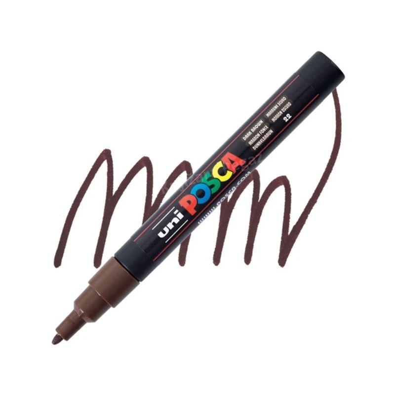 UNI POSCA PC-3M Fine akrilni marker tamno braon (dark brown) 22 – profesionalni paint marker sa finim vrhom i neprovidnim, bogatim akrilnim mastilom na bazi vode, idealan za precizno crtanje, pisanje, ilustracije, lettering, DIY projekte i kreativno obele