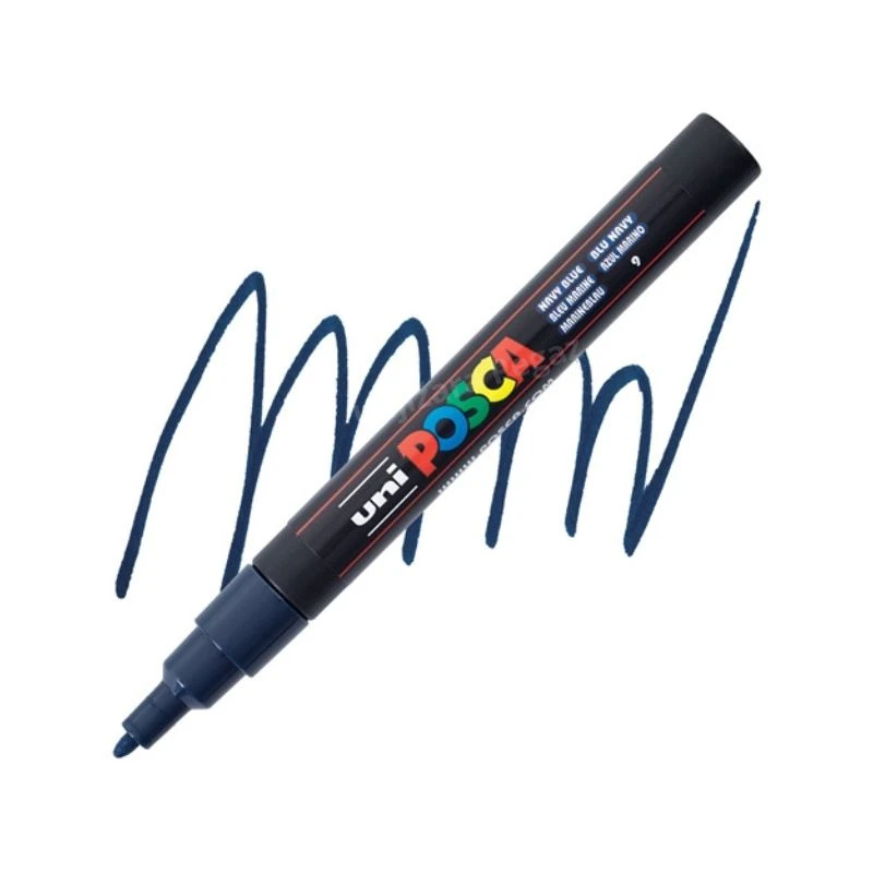 UNI POSCA PC-3M Fine akrilni marker teget (navy blue) 9 – profesionalni paint marker sa finim vrhom i neprovidnim, intenzivnim akrilnim mastilom na bazi vode, idealan za precizno crtanje, pisanje, ilustracije, lettering, DIY projekte i kreativno obeležava