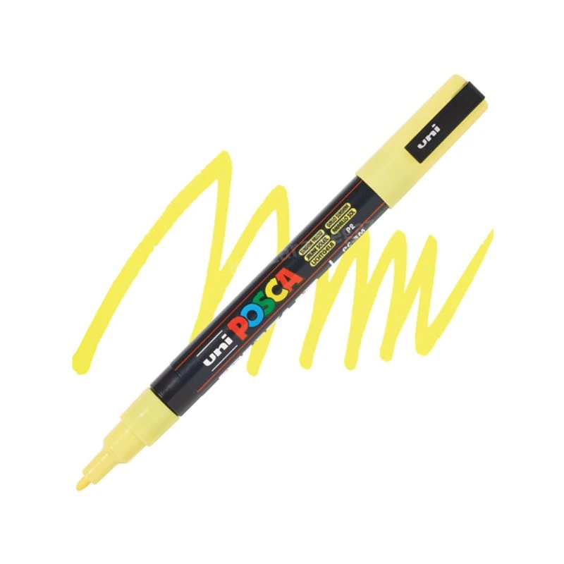 UNI POSCA PC-3M Fine akrilni marker toplo žuta (sunshine yellow) P2 – profesionalni paint marker sa finim vrhom i neprovidnim, intenzivnim akrilnim mastilom na bazi vode, idealan za precizno crtanje, pisanje, ilustracije, lettering, DIY projekte i kreativ