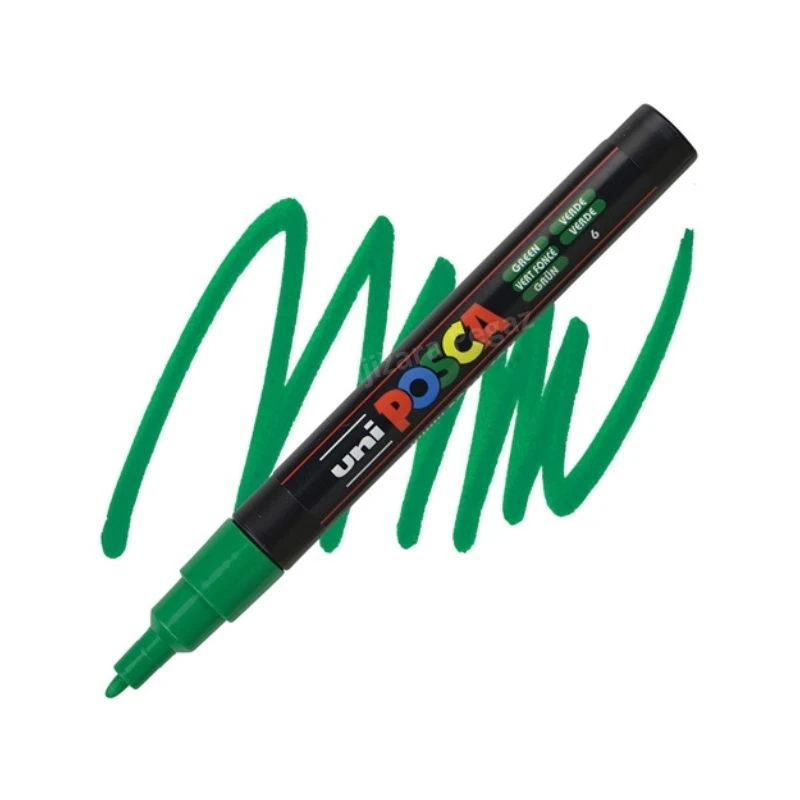 UNI POSCA PC-3M Fine akrilni marker zelena (green) 6 – profesionalni paint marker sa finim vrhom i neprovidnim, intenzivnim akrilnim mastilom na bazi vode, idealan za precizno crtanje, pisanje, ilustracije, lettering, DIY projekte i kreativno obeležavanje