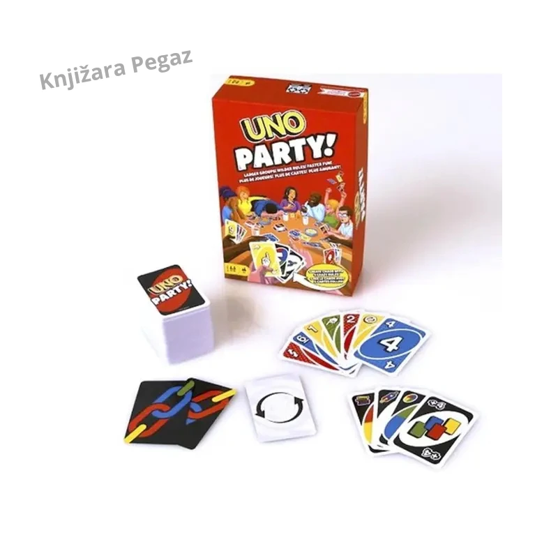 Mattel UNO Party igra sa kartama za velika društva – 224 karte, 4 posebna Party pravila, za 6–16 igrača, uzrast 7+