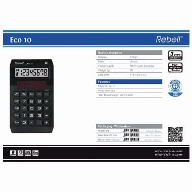 REBELL Kalkulator džepni RE-ECO 10 crni