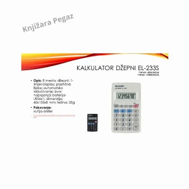 Sharp Kalkulator džepni EL-233SB-BK crni