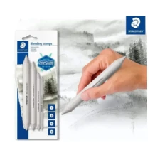 STAEDTLER papirni upijači za crtanje i senčenje prikazani u pakovanju i u upotrebi tokom blendanja grafitnog crteža radi postizanja mekših prelaza i realističnih senki.